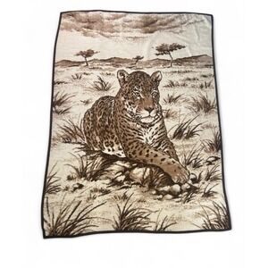 Vintage Ibena Relax Dolan Leopard Blanket‎ Reversible Brown West Germany Rare